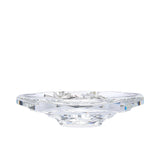 A three-tiered silver display stand with mirrored tray surfaces and shimmering crystal-encrusted borders on a white background.