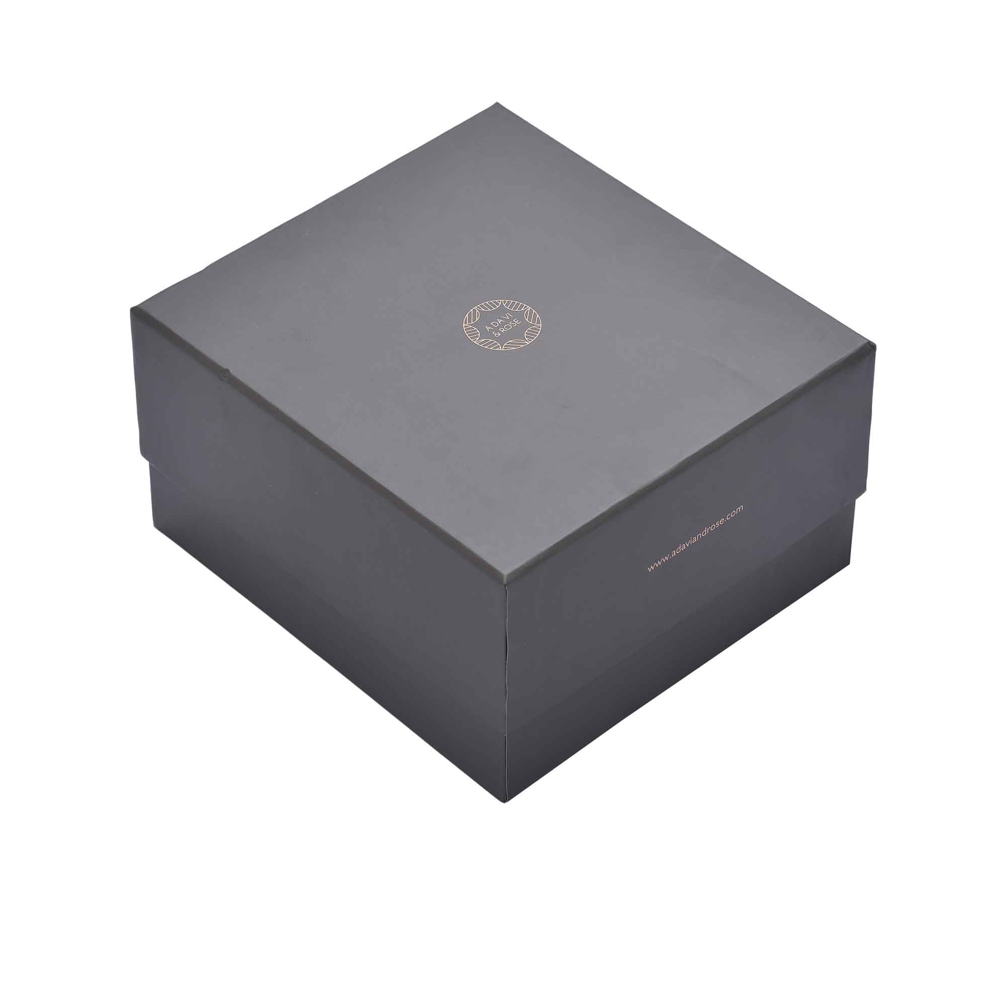 Gray gift box with a brand logo on a white background.