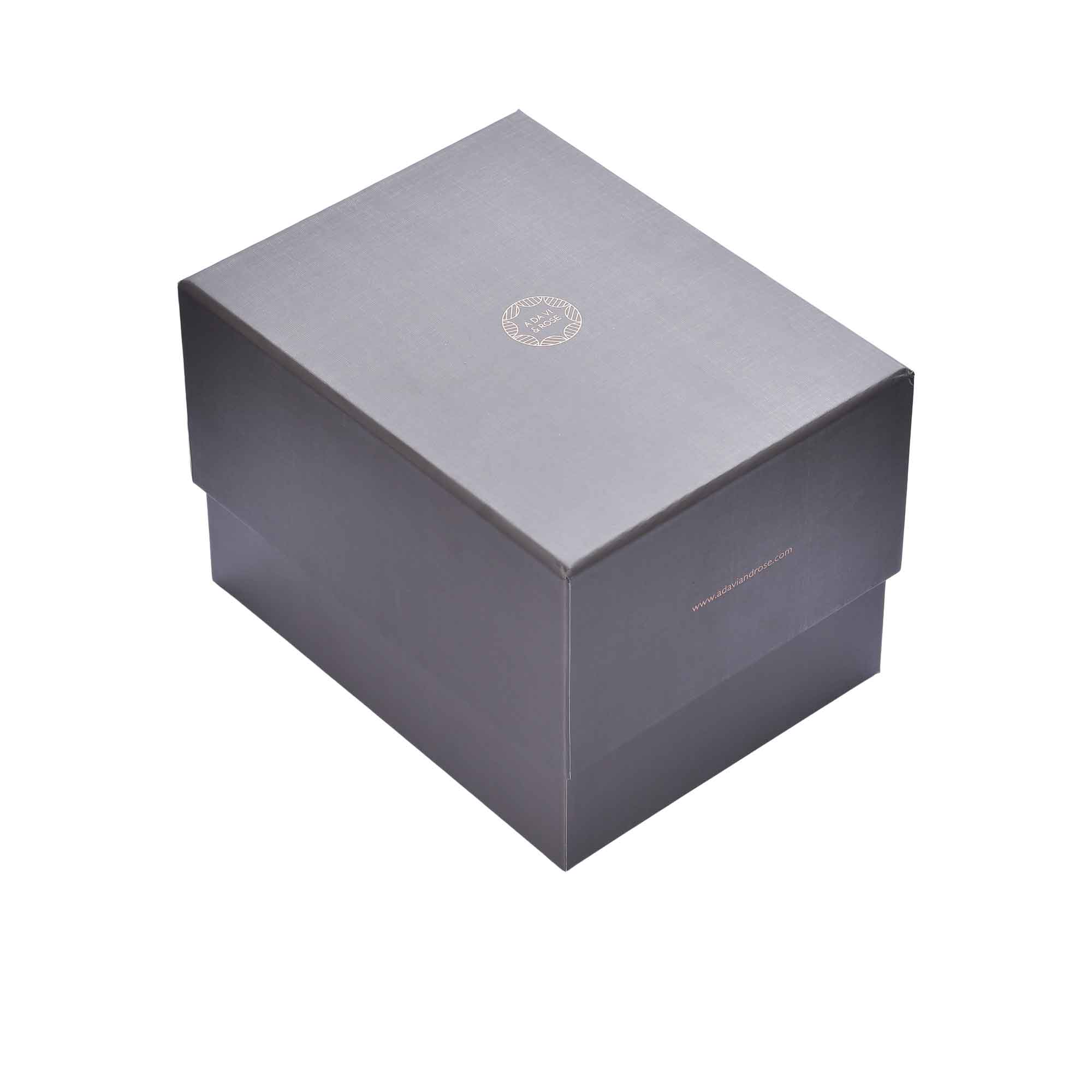 Gray gift box with a brand logo on a white background.