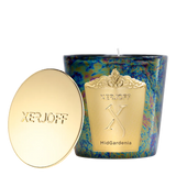 The Midgardenia scented candle in a tapered off-white glass holder, displaying a gold star-patterned label and the embossed Xerjoff emblem.
