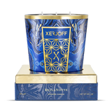 The 750g Bella Notte scented candle displayed in its open, premium presentation box, showing the large black glass holder with its intricate gold star-patterned label and the embossed Xerjoff emblem.