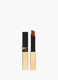 Yves Saint Laurent The Slim lipstick in a deep red shade, with a gold-toned and matte black rectangular case.