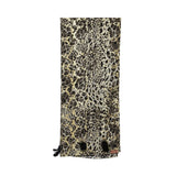 Close-up of the ZAWJA matching leopard print sheila with gold sequin details and small black tassel trims.