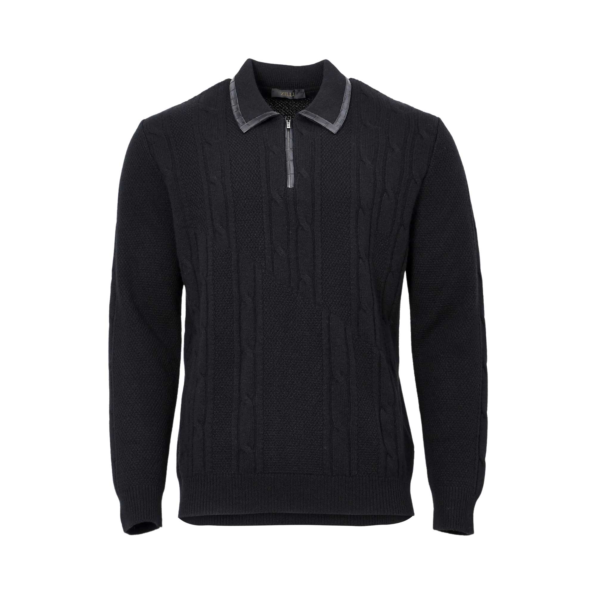 Zilli Men's Knit Half-Zip Polo Sweater with Leather Collar | All Clothing | GCC | Men | Mens | Mens Fashion | Sweaters and Cardigans Zilli Men's Knit Half-Zip Polo Sweater with Leather Collar | All Clothing | GCC | Men | Mens | Mens Fashion | Sweaters and Cardigans