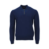 Zilli Men's Dark Navy Wool Half-Zip Polo Sweater