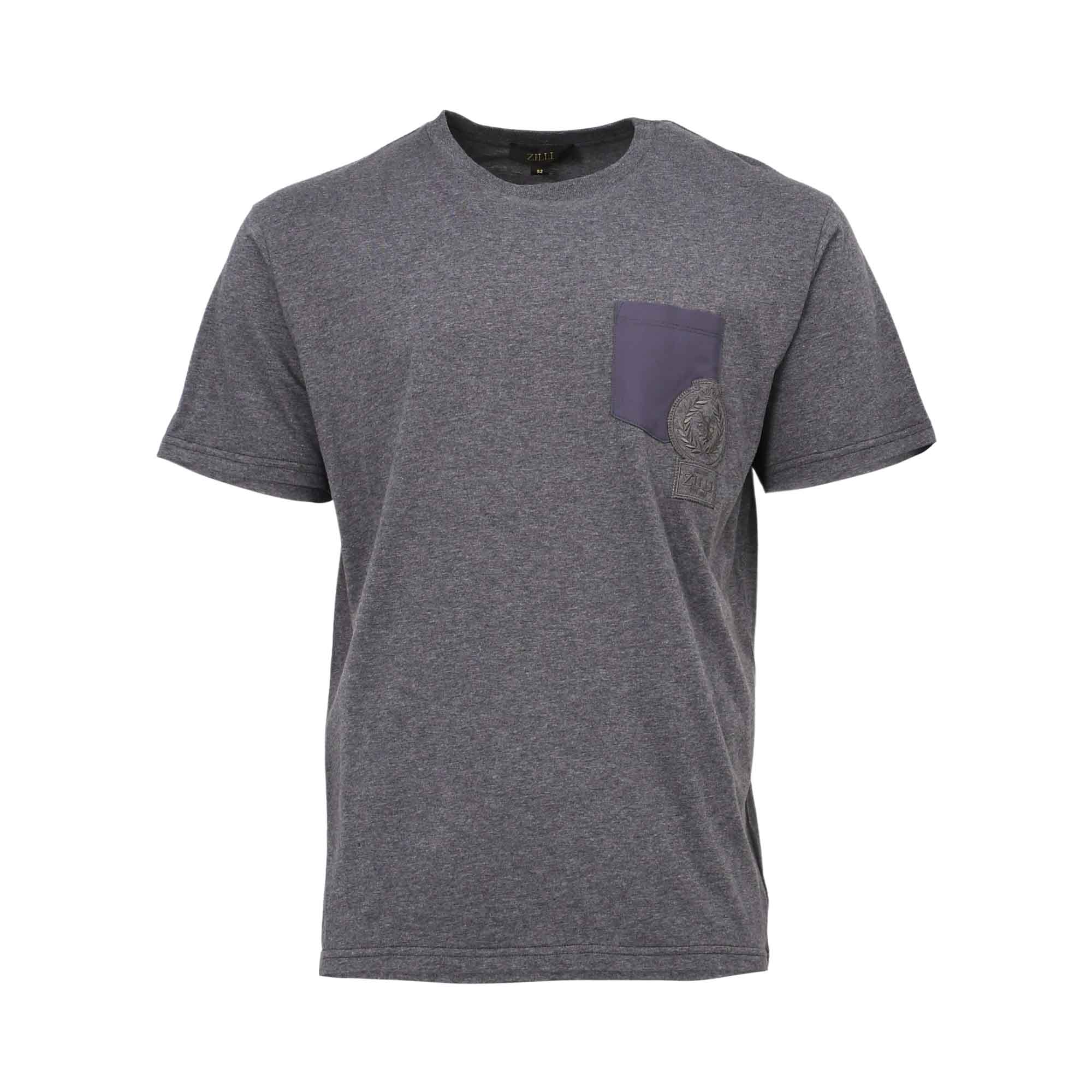 Zilli Men's Smoke Grey Crew Neck T-Shirt with Chest Pocket Detail | All Clothing | GCC | Men | Mens | Mens Fashion | Tops & T-Shirts