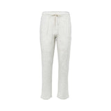 Front view of of Zimmerli men's cloud lounge pants featuring an elastic waistband, external drawstring, side pockets, and a relaxed straight-leg silhouette against a solid white background.
