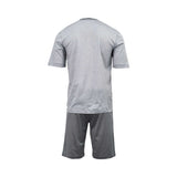 Back view of the Zimmerli men's grey cotton pajama set displaying the clean drape of the short-sleeve shirt and the elasticated waist of the shorts against a white background.