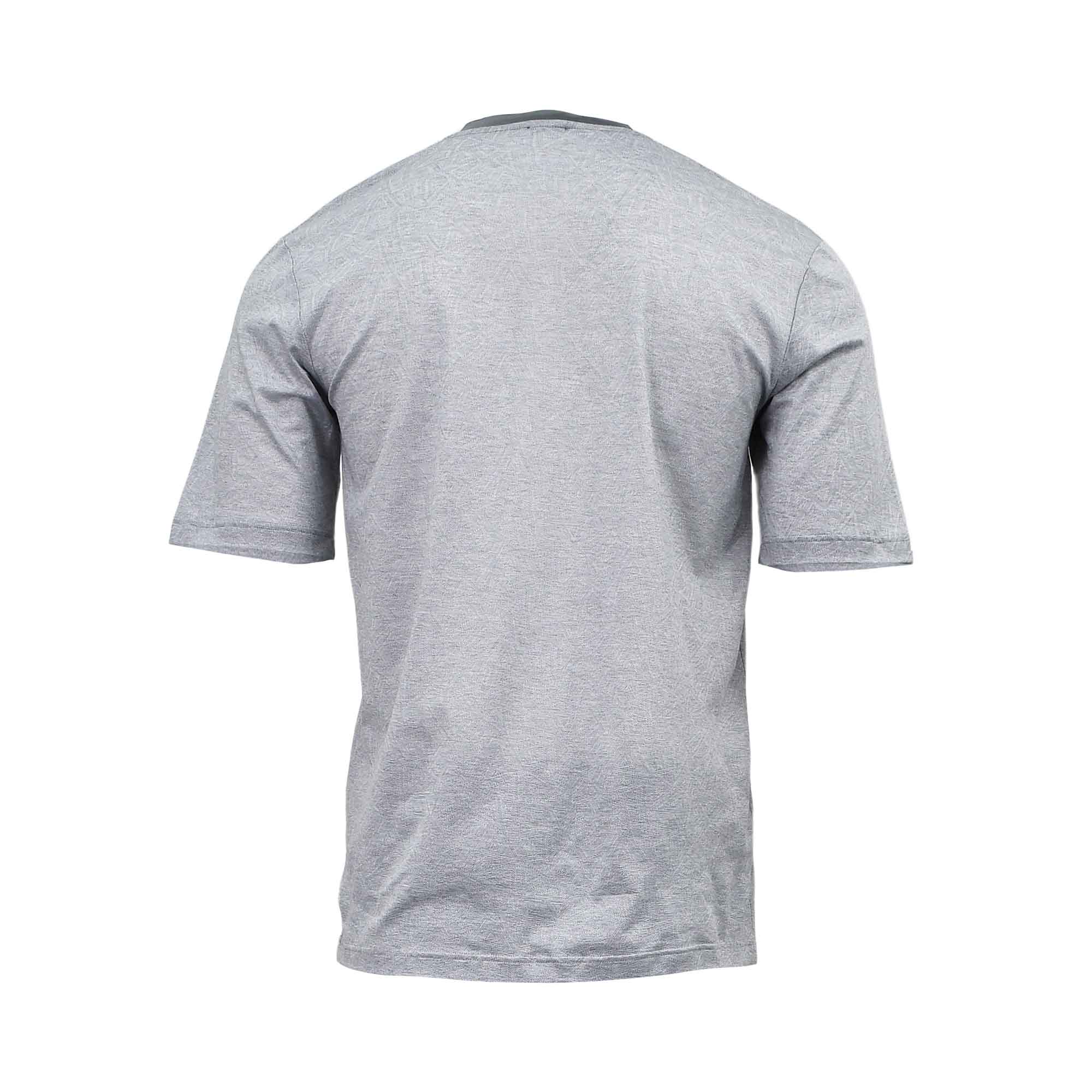Close-up back view of the light grey melange Zimmerli V-neck pajama shirt emphasizing the smooth knit texture and short-sleeve tailoring against a white background.