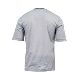 Close-up back view of the light grey melange Zimmerli V-neck pajama shirt emphasizing the smooth knit texture and short-sleeve tailoring against a white background.