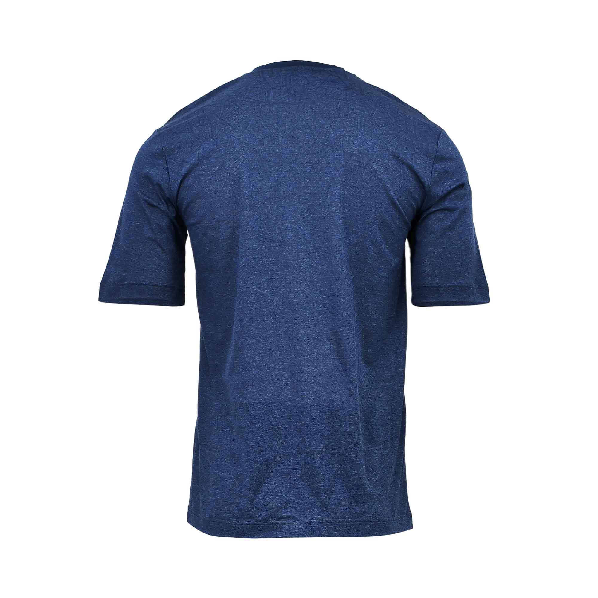 Close-up back view of the navy Zimmerli V-neck pajama shirt emphasizing the smooth knit texture and short-sleeve tailoring against a white background.