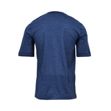 Close-up back view of the navy Zimmerli V-neck pajama shirt emphasizing the smooth knit texture and short-sleeve tailoring against a white background.