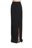 Zuhair Murad black wrap-effect cady maxi skirt with a seamless high waistband and a dramatic front leg slit detail available at BLUE SALON.