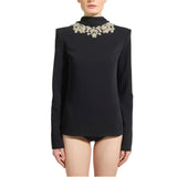 Zuhair Murad Women's Crystal-Embellished High-Neck Cady Top
