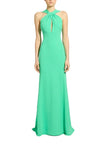 Zuhair Murad mint green cady maxi gown featuring a twisted halter neckline and a central front keyhole cutout detail available at BLUE SALON.