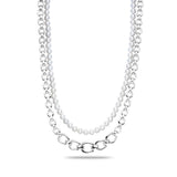 Aigner women's double-strand necklace featuring one strand of white pearls and one rhodium-plated stainless steel link chain with horseshoe-shaped accents.