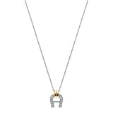 Aigner women's short necklace in rhodium-plated stainless steel featuring a crystal-encrusted A-logo pendant with a gold-plated bail.