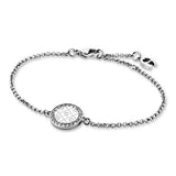 Aigner women's rhodium-plated stainless steel chain bracelet featuring a circular charm with the A-logo pattern and a crystal-set border.
