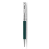 Aigner men's fashion ballpoint pen featuring a forest green barrel and a textured silver-tone stainless steel cap with Aigner branding.