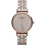 Emporio Armani Gianni T-Bar Ladies Grey Dial Silver Rose Gold Tone Watch
