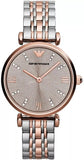Emporio Armani Gianni T-Bar Ladies Grey Dial Silver Rose Gold Tone Watch