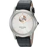 Emporio Armani Automatic Gents White Dial Black Leather Starp Watch