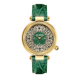 Saint Honoré Audacy Women’s Gold Plated Watch with Green Calligraphy Dial & Leather Strap