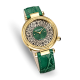 Saint Honoré Audacy Women’s Gold Plated Watch with Green Calligraphy Dial &amp; Leather Strap