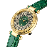 Saint Honoré Audacy Women’s Gold Plated Watch with Green Calligraphy Dial &amp; Leather Strap
