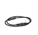 Cerruti 1881 Jali.2 Braided Black Leather Bracelet with Metal Accents