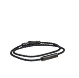 Cerruti 1881 Jali.2 Braided Black Leather Bracelet with Metal Accents