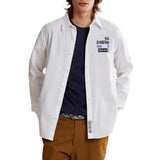 Optic white long-sleeved collared shirt with dark blue La Martina logo on the chest.
