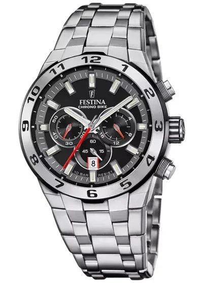 Festina Chrono Bike Genta Black Dial Stainless Steel Bracelet Watch | Fashion Watches | GCC | Men | Mens | Mens Watches | Watch | Watches