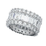 Wide silver-toned eternity ring with clear baguette and round-cut stones