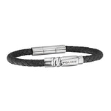 Police Round Up Gents Black Stainless Steel Bracelet with Black Leather Strap