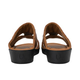 Back view of Brotini 37255 men's ostrich leather sandals in a rich rust brown.