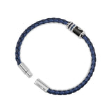 Cerruti 1881 Venezio Men's Navy Leather Bracelet with Stainless Steel Detail