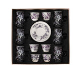 Overhead view of the 18-piece Casa Blu floral gawa and tea cup set in its protective box.