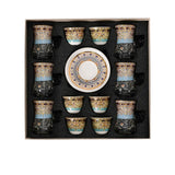 Overhead view of the full 18-piece Casa Blu Gawa and Tea Cup set in a premium storage box.