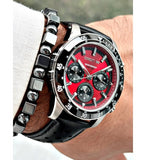 Cerruti 1881 Turchino Gents Red Dial Black Leather Strap Watch