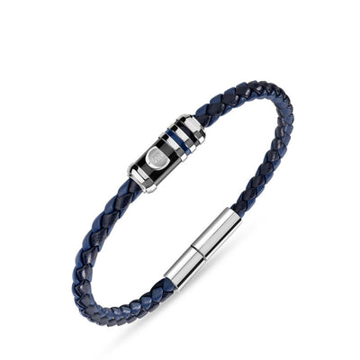 Cerruti 1881 Venezio Men's Navy Leather Bracelet with Stainless Steel Detail