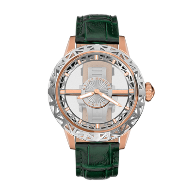 Saint Honore Champ de Mars Men’s Two-Tone Watch with Skeleton Dial & Green Leather Strap