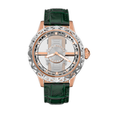 Saint Honore Champ de Mars Men’s Two-Tone Watch with Skeleton Dial & Green Leather Strap