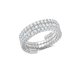 Silver-toned adjustable multi-band ring with three rows of clear cubic zirconia stones.