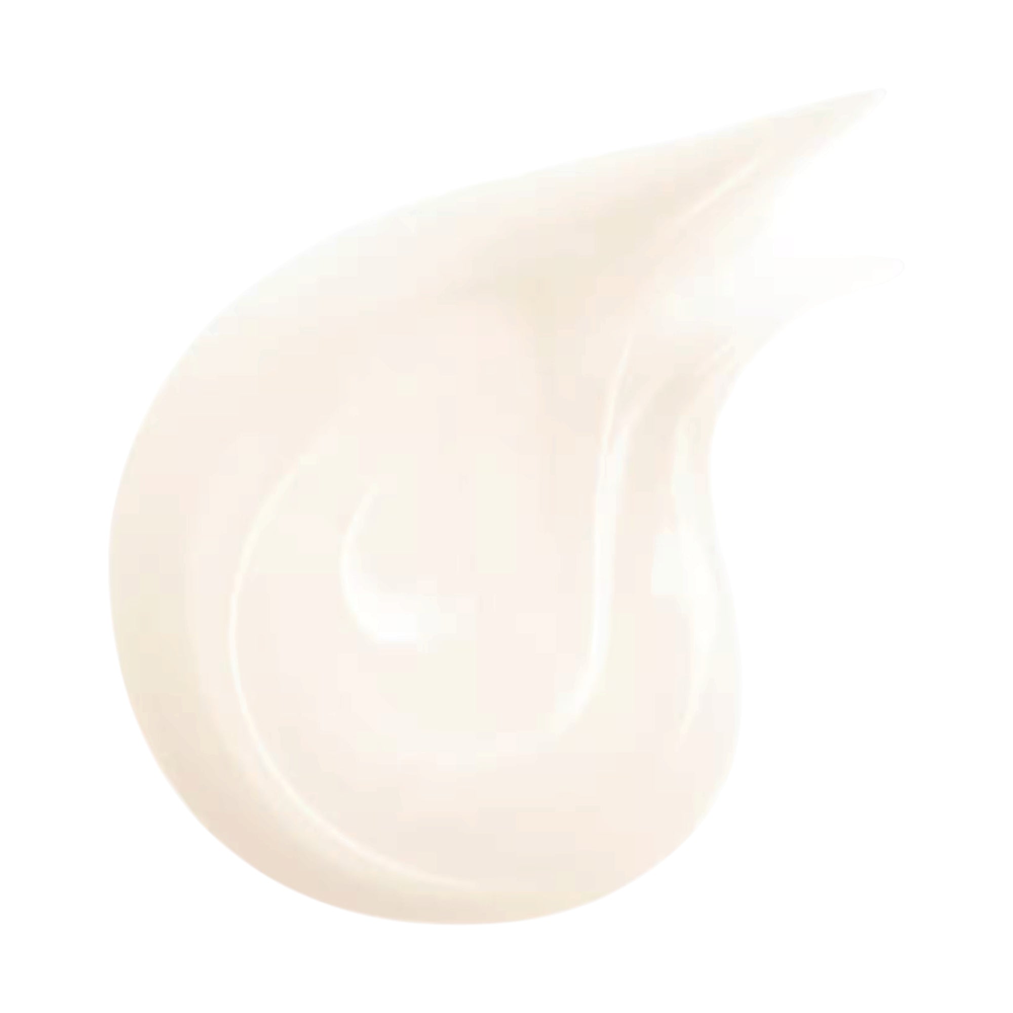 A smooth, glossy, light beige cream dollop, rounded at the bottom and tapering to a pointed swirl at the top.