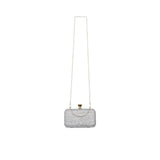 Back view of the David Charles crystal-embellished handbag showing the detailed gold beadwork and hanging chain strap.