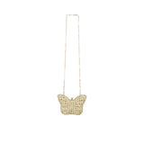 Back view of the David Charles crystal-embellished handbag showing the detailed gold beadwork and hanging chain strap.