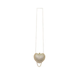 Alternate view of the David Charles crystal heart bag showing the shimmering detail and long gold-link shoulder chain.