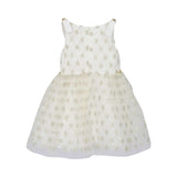 Back view of the ivory David Charles gown showing the continuation of the sequin floral embroidery and the hidden zipper closure.