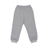 Back view of the Eleventy Kids heather grey jogger pants featuring a drawstring waistband and striped athletic cuffs.